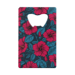 Rode hibiscus bloemen creditkaart flessenopener