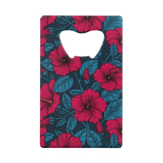 Rode hibiscus bloemen creditkaart flessenopener (Voorkant)