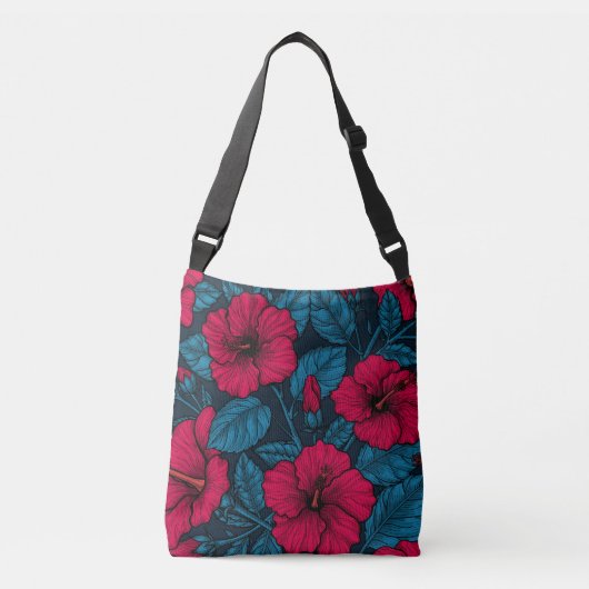 Rode hibiscus bloemen crossbody tas (Voorkant)