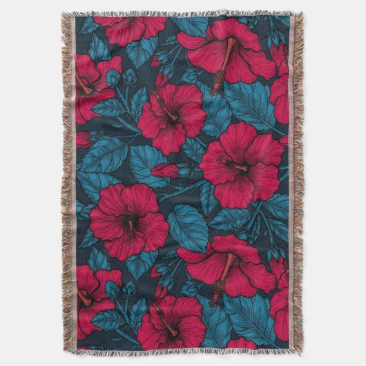 Rode hibiscus bloemen deken (Voorkant Verticaal)