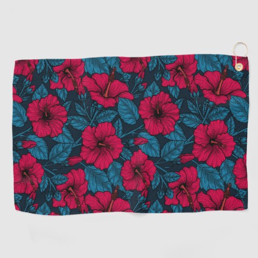 Rode hibiscus bloemen golfhanddoek (Horizontaal)