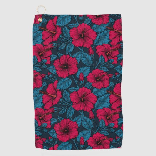 Rode hibiscus bloemen golfhanddoek (Voorkant)