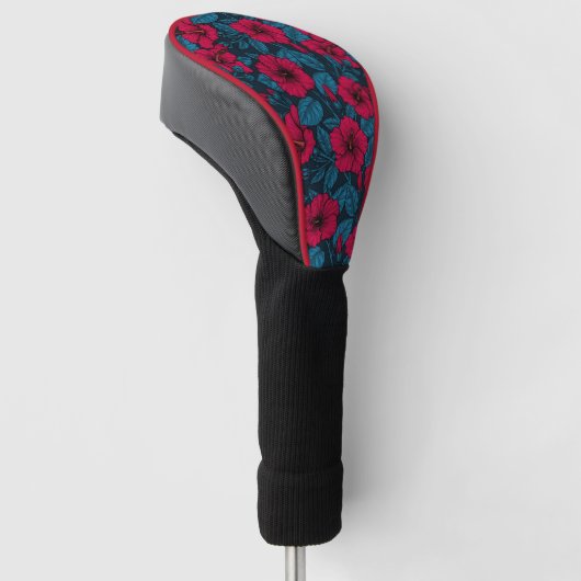 Rode hibiscus bloemen golfheadcover (Schuin)