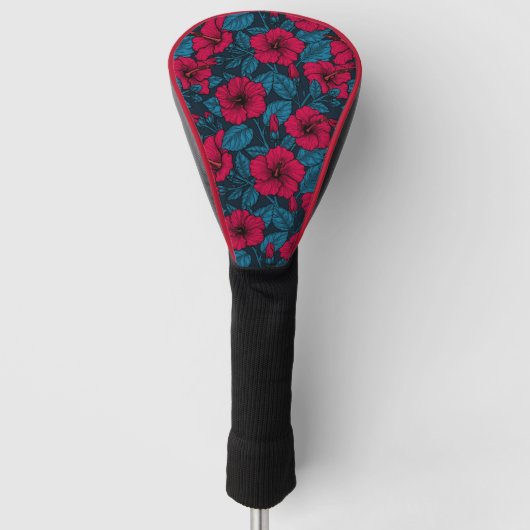 Rode hibiscus bloemen golfheadcover (Voorkant)
