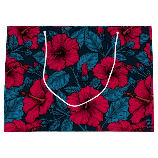 Rode hibiscus bloemen groot cadeauzakje (Voorkant)