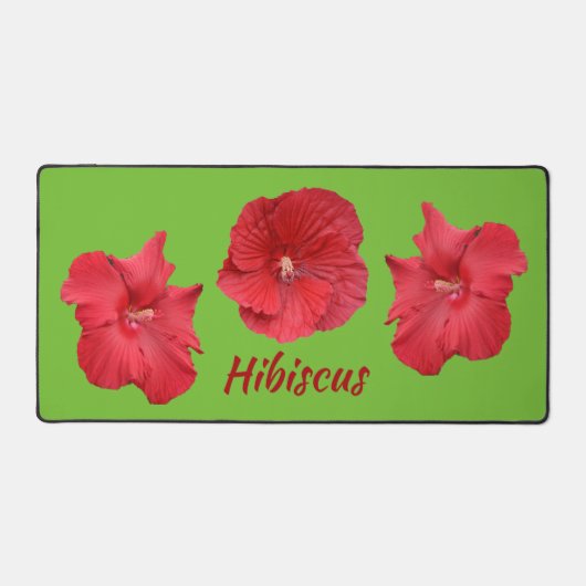 Rode Hibiscus Bloemen Heldergroen Tropisch Bureaumat (Voorkant)