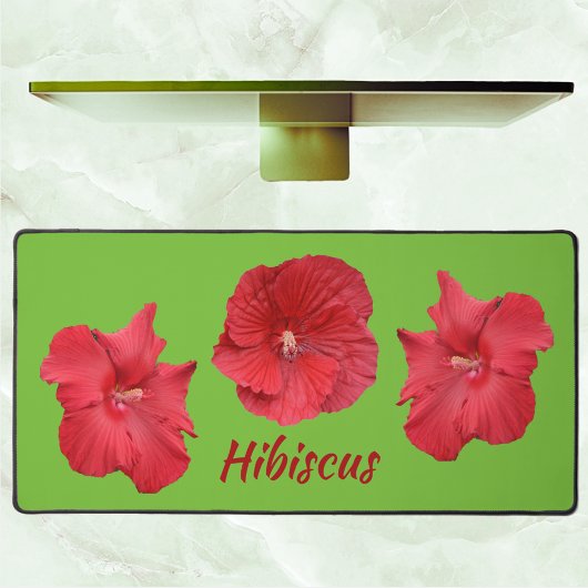 Rode Hibiscus Bloemen Heldergroen Tropisch Bureaumat