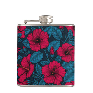 Rode hibiscus bloemen heupfles