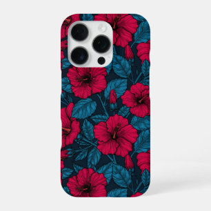 Rode hibiscus bloemen iPhone 16 pro hoesje