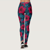 Rode hibiscus bloemen leggings (Achterkant)