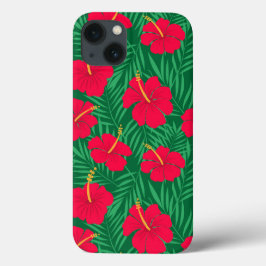 Rode Hibiscus bloemen op groene tropische bladeren Case-Mate iPhone Case