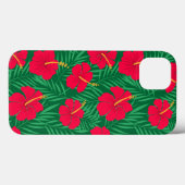 Rode Hibiscus bloemen op groene tropische bladeren Case-Mate iPhone Case (Achterkant (horizontaal))