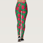 Rode Hibiscus bloemen op groene tropische bladeren Leggings (Achterkant)