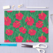 Rode Hibiscus bloemen op groene tropische bladeren Tissuepapier (Craft)
