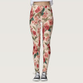 Rode Hibiscus Bloemen op Roze Leggings (Voorkant)