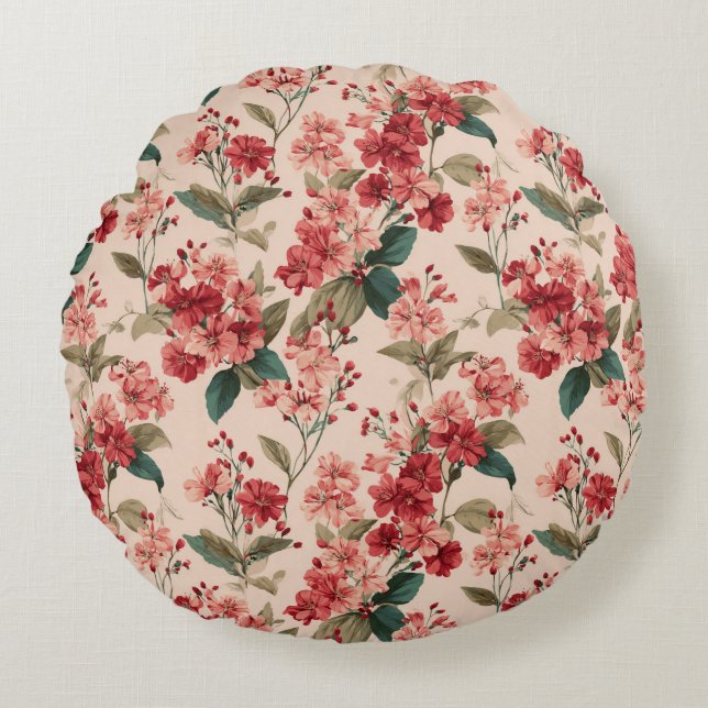 Rode Hibiscus Bloemen op Roze  Rond Kussen (Voorkant)