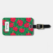 Rode Hibiscus Bloemen op Tropische Bladeren Custom Bagagelabel (Voorkant horizontaal)