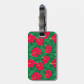 Rode Hibiscus Bloemen op Tropische Bladeren Custom Bagagelabel (Achterkant verticaal)