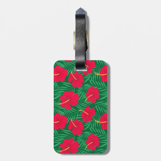 Rode Hibiscus Bloemen op Tropische Bladeren Custom Bagagelabel (Achterkant verticaal)