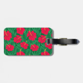 Rode Hibiscus Bloemen op Tropische Bladeren Custom Bagagelabel (Achterkant horizontaal)