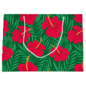 Rode Hibiscus bloemen op tropische bladeren patroo Groot Cadeauzakje (Voorkant)