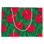 Rode Hibiscus bloemen op tropische bladeren patroo Groot Cadeauzakje (Achterkant)