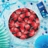 Rode hibiscus bloemen papieren bordje (Feest)