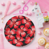 Rode hibiscus bloemen papieren bordje (Feest)