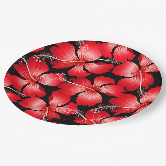 Rode hibiscus bloemen papieren bordje (Gekanteld)