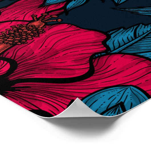 Rode hibiscus bloemen poster (Hoek)