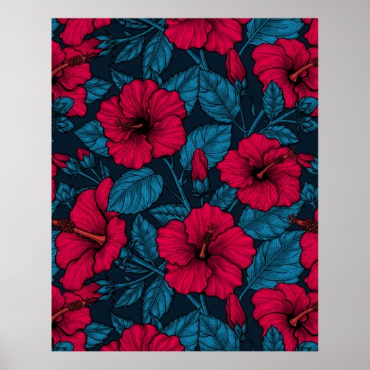 Rode hibiscus bloemen poster (Voorkant)