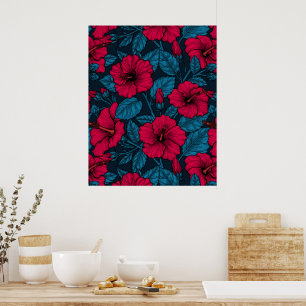 Rode hibiscus bloemen poster