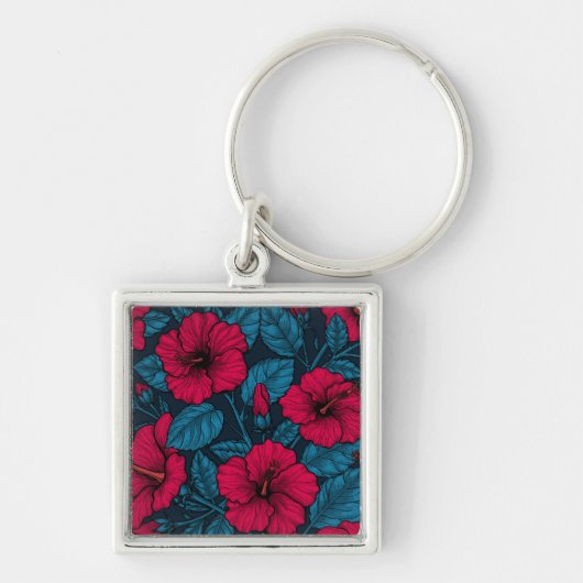 Rode hibiscus bloemen sleutelhanger (Voorkant)