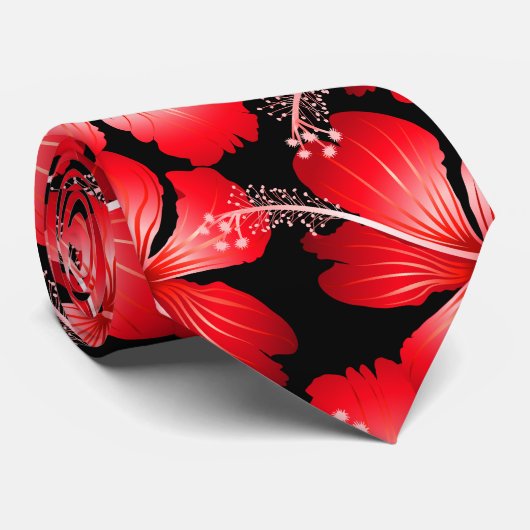 Rode hibiscus bloemen stropdas (Opgerold)