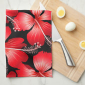 Rode hibiscus bloemen theedoek (Quarter Fold)