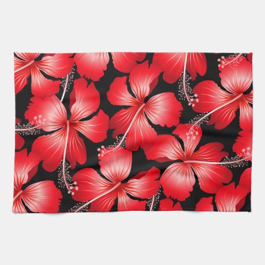Rode hibiscus bloemen theedoek (Horizontaal)