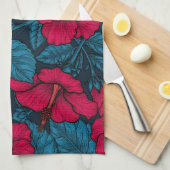 Rode hibiscus bloemen theedoek (Quarter Fold)