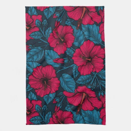 Rode hibiscus bloemen theedoek (Verticaal)