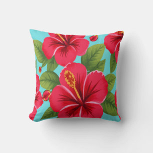 Rode Hibiscus Bloemen – Tropische Levendige Hemelb Kussen