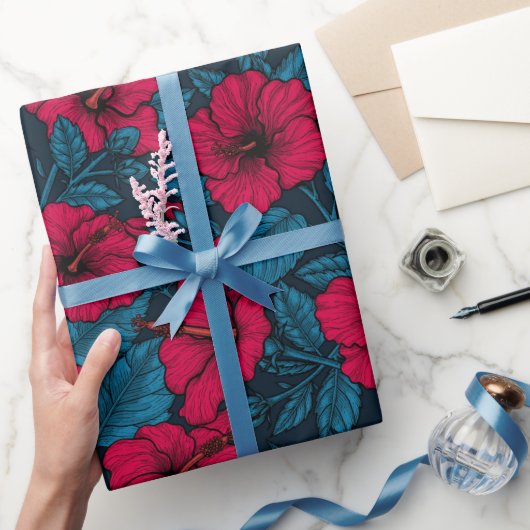 Rode hibiscus-bloemen, verpakkingspapier cadeaupapier (Geschenken)