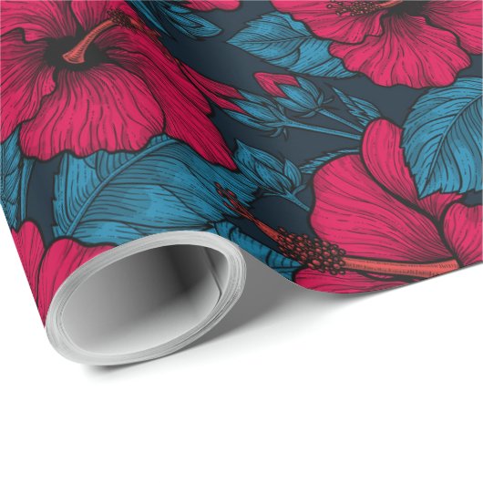 Rode hibiscus-bloemen, verpakkingspapier cadeaupapier (Rol Hoek)