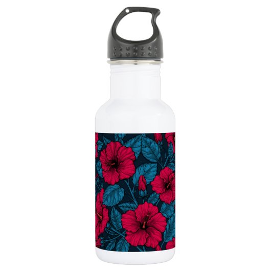 Rode hibiscus bloemen waterfles (Voorkant)