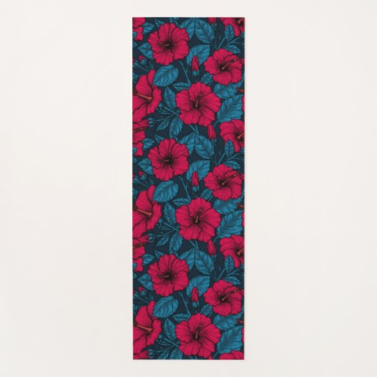 Rode hibiscus bloemen yoga mat (Voorkant)