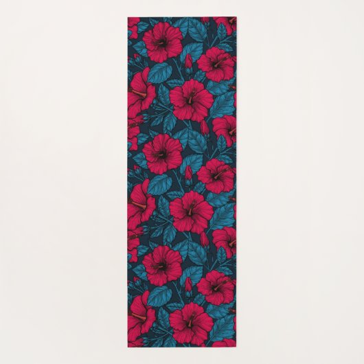 Rode hibiscus bloemen yoga mat (Achterkant)
