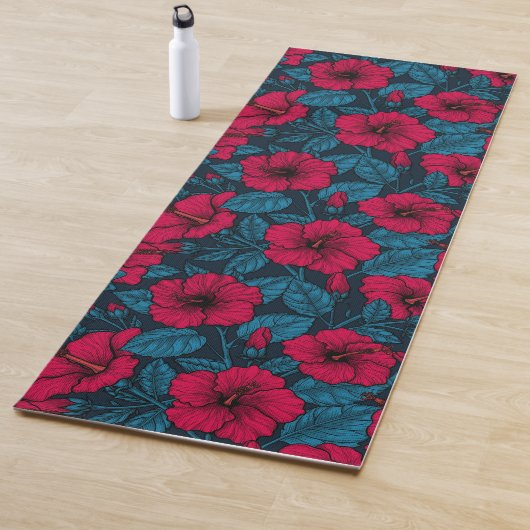 Rode hibiscus bloemen yoga mat (In situ)