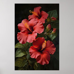 Rode Hibiscus Bloemenkunst Print Poster