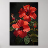 Rode Hibiscus Bloemenkunst Print Poster (Voorkant)