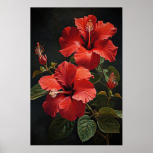 Rode Hibiscus Bloemenkunst Print Poster