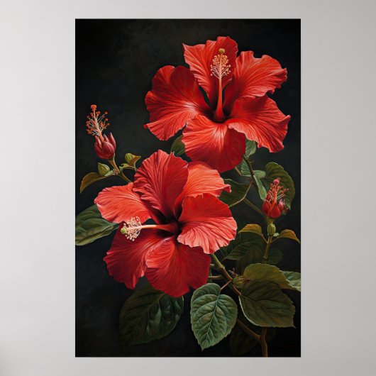 Rode Hibiscus Bloemenkunst Print Poster (Voorkant)