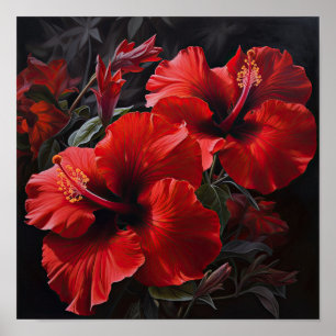 Rode Hibiscus Bloemenkunst Print Poster